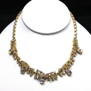 Aurora Borealis Rhinestone Choker Necklace, 1960s Vintage Jewelry
